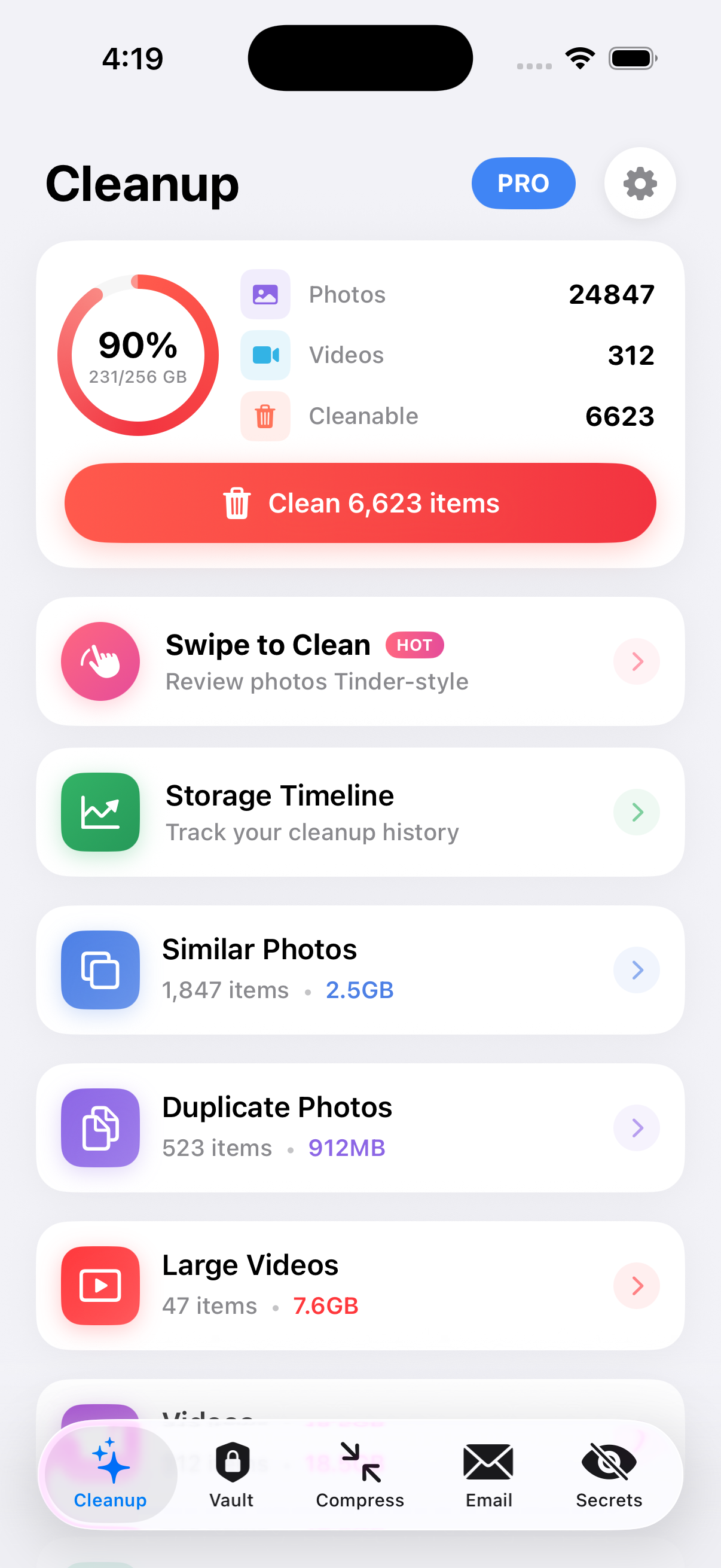Cleanup My Phone - Main Dashboard