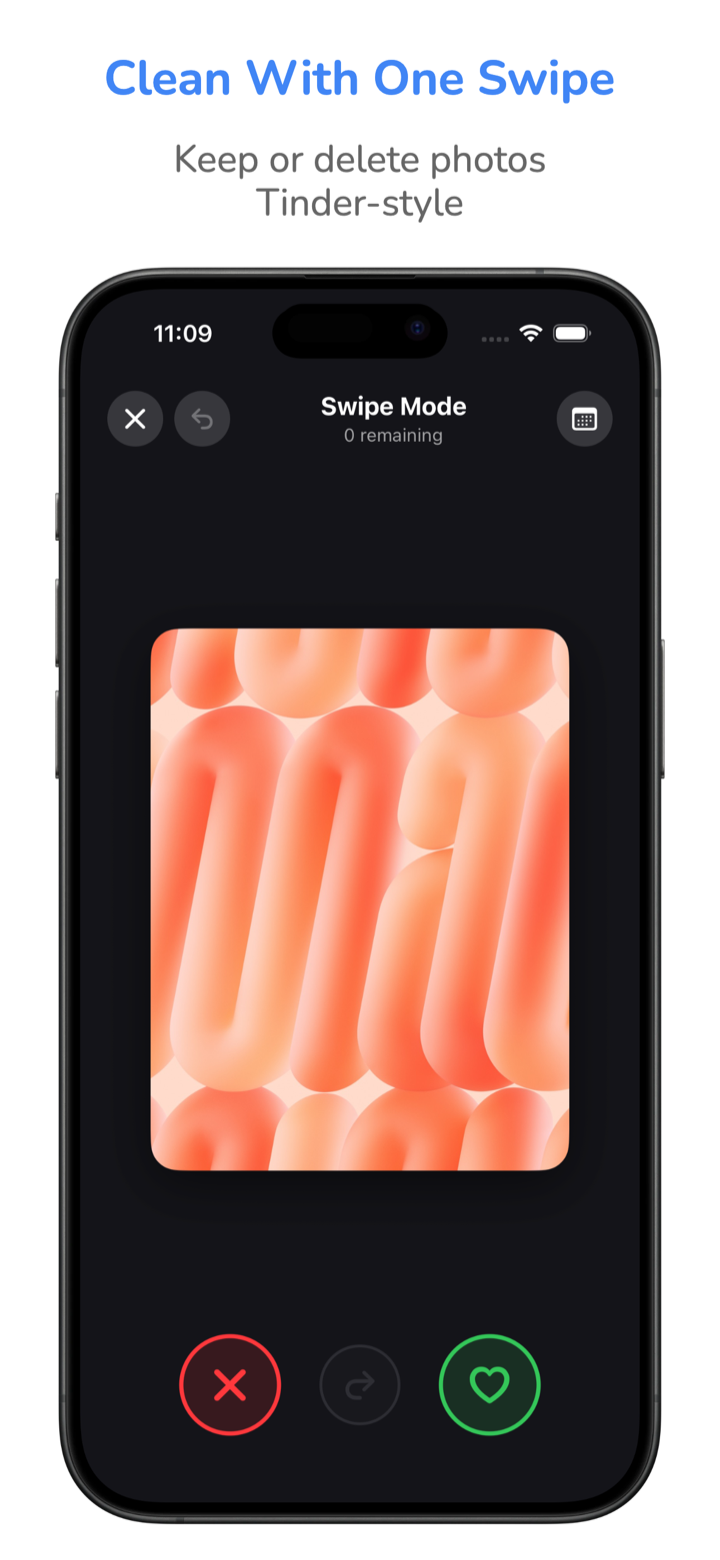 Swipe Mode on iPhone — keep or delete photos Tinder-style with swipe gestures, undo, and a month picker